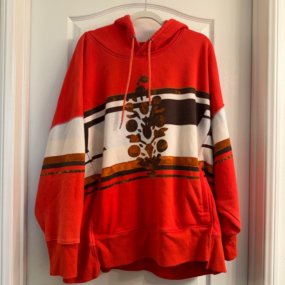 FP Movement by Free People Red Striped Hoodie with Brown & White Accents